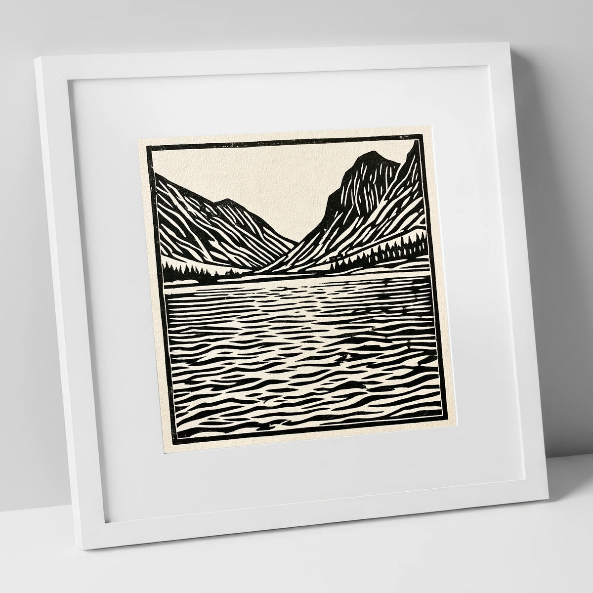 Ennerdale Water in Monochrome lake district valley art print in white frame