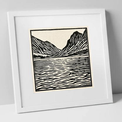 Ennerdale Water in Monochrome lake district valley art print in white frame