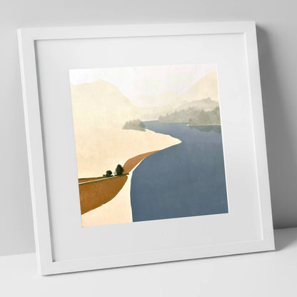 River Derwent Sweeping Shores lake district waterfall art print in white frame