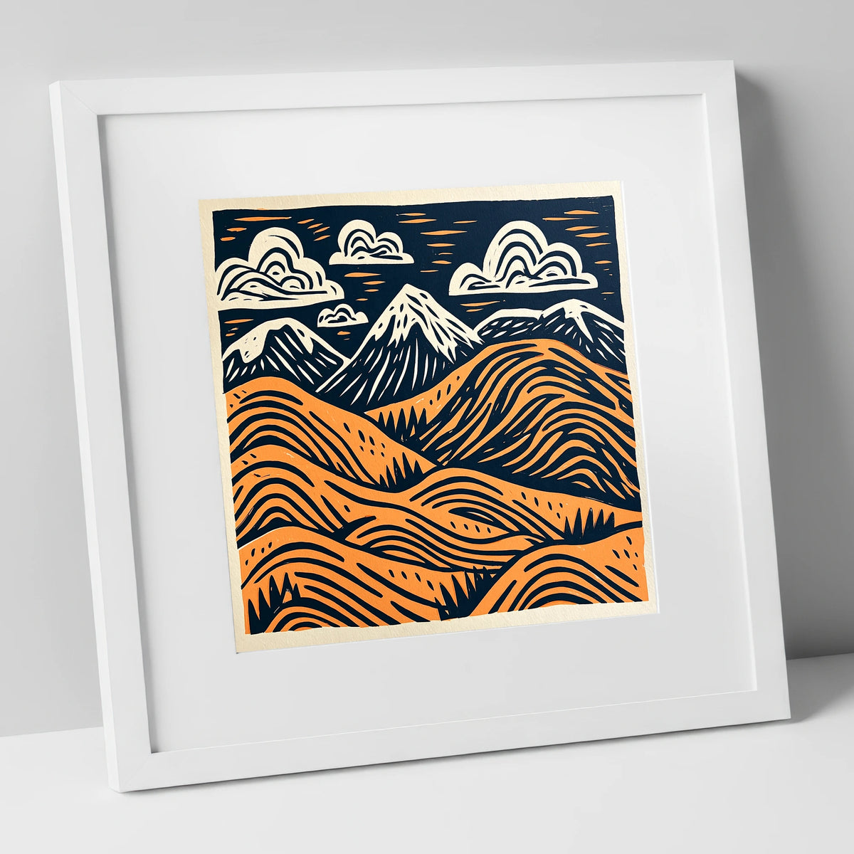 Terracotta Fells Summit View lake district fell art print in white frame