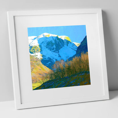 Eagle Crag in Winter Sun lake district fell art print in white frame