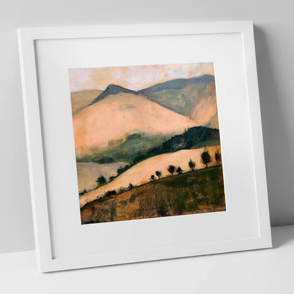 Sunlit Fells from the Summit lake district fell art print in white frame