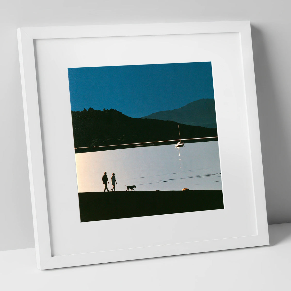 Windermere Dog Walk in Silhouette gifts for dog walkers art print in white frame