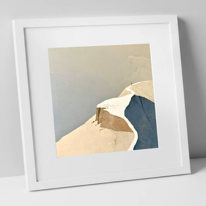 Lone Walker on a Snowy Summit Ridge lake district fell art print in white frame