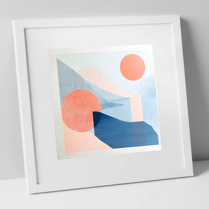 Ennerdale Valley Geometric Abstract lake district valley art print in white frame