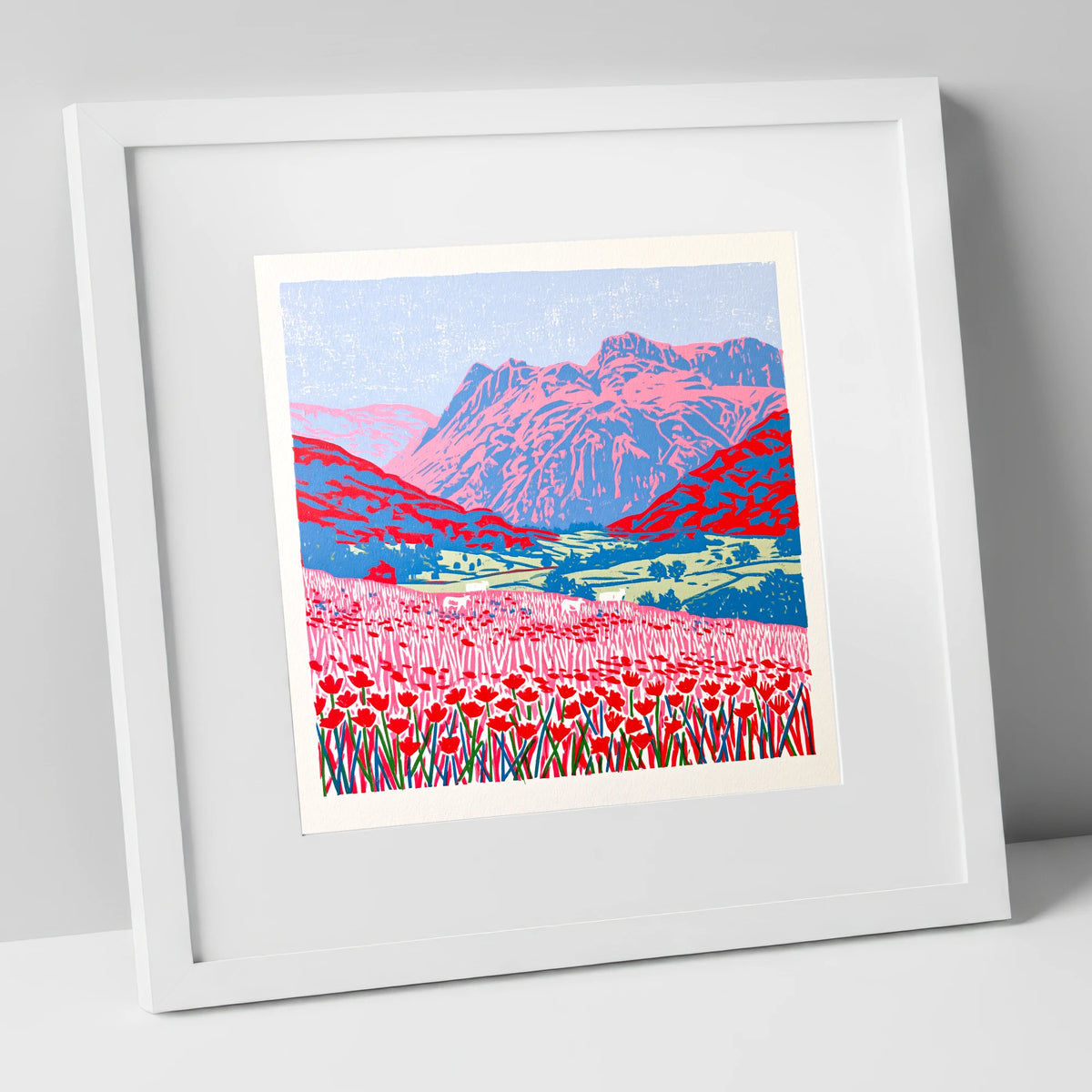 Vivid Meadows of Great Langdale lake district valley art print in white frame