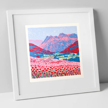 Vivid Meadows of Great Langdale lake district valley art print in white frame