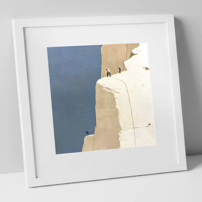 Climbers on High White Fell Ledges lake district walking art print in white frame