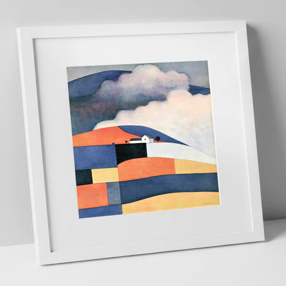 Patchwork Rolling Fells Under Cloud lake district fell art print in white frame