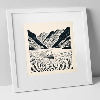 Ullswater Steamer on Swirling Waters lake district lake art print in white frame