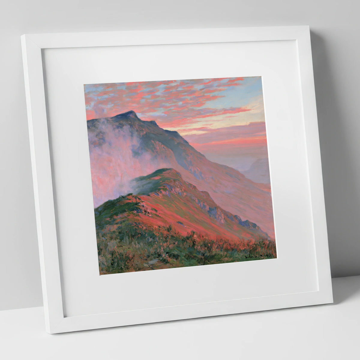 Mountain Ridge in Coral Mist lake district fell art print in white frame