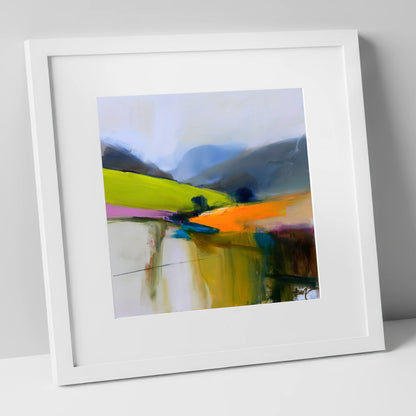 Tangerine Light on the Fells lake district sky art print in white frame