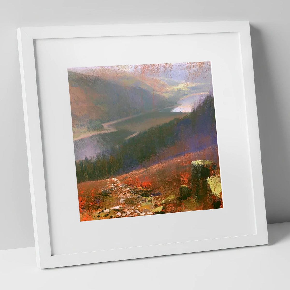 Brooding Thirlmere From Helvellyn Path lake district lake art print in white frame