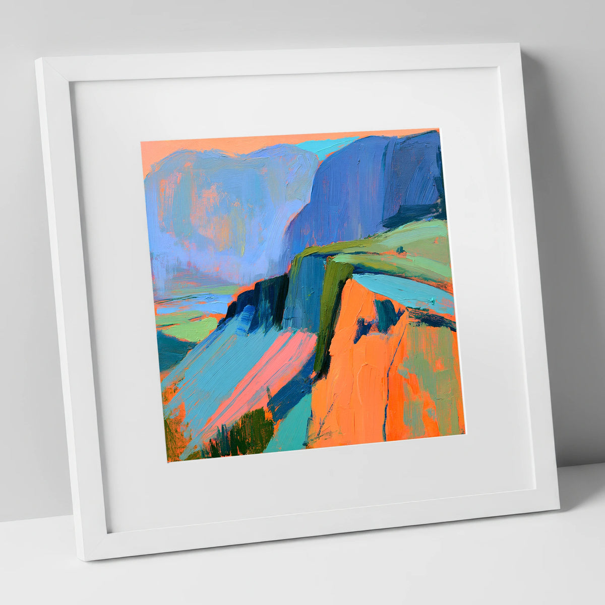 Vivid Mountain Ridge In Mist lake district fell art print in white frame
