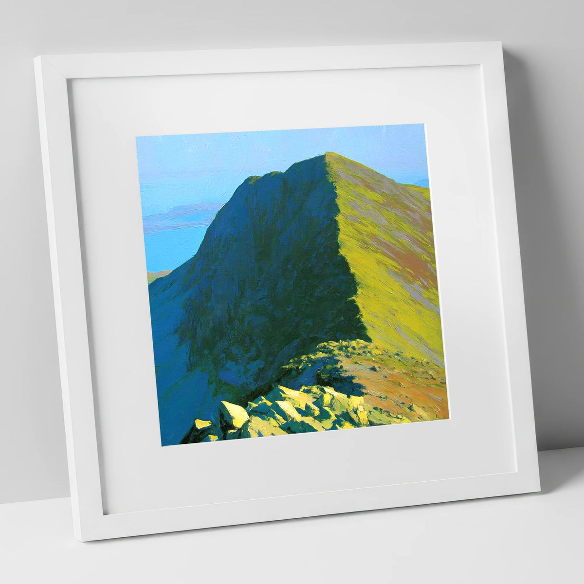 Sunlit Red Pike Summit Ridge lake district fell art print in white frame