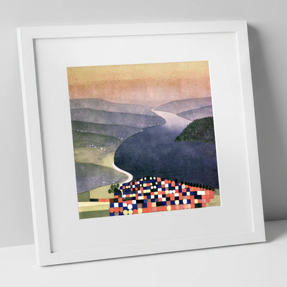 Geometric Ambleside and Indigo Waters lake district village art print in white frame