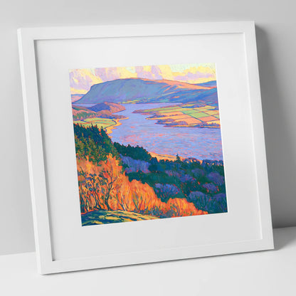 Vibrant Autumn Over Bassenthwaite Lake lake district lake art print in white frame