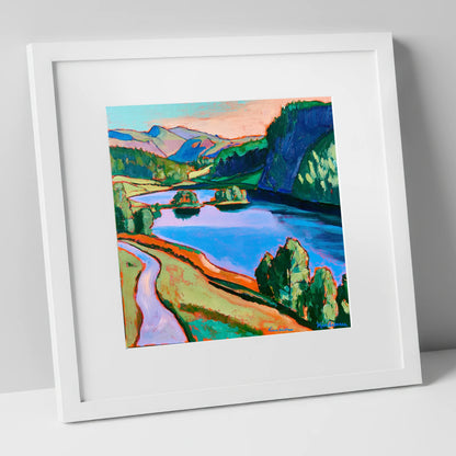 Colourful Path Beside Rydal Water lake district lake art print in white frame