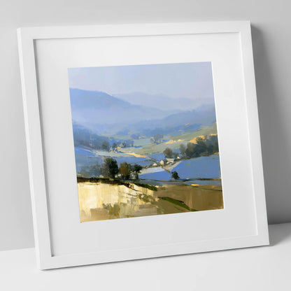 Morning Light on Misty Valley lake district sky art print in white frame