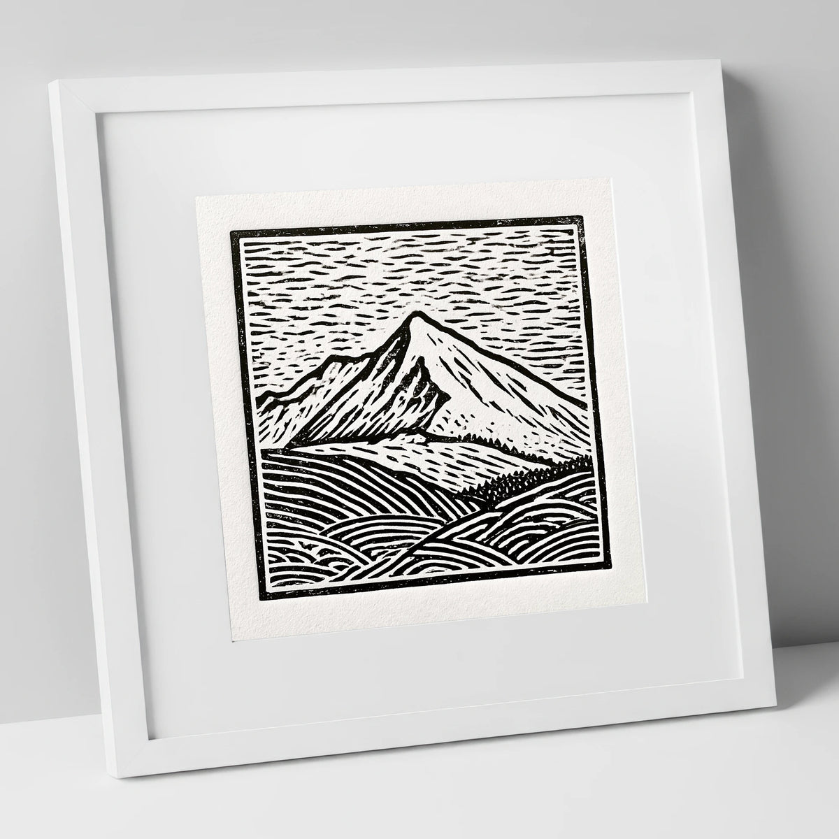 Stark Monochrome Skiddaw Peak lake district fell art print in white frame
