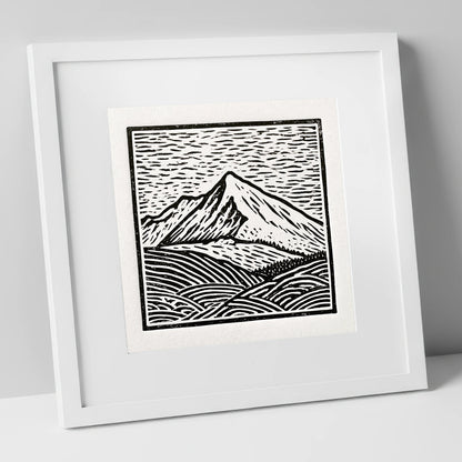 Stark Monochrome Skiddaw Peak lake district fell art print in white frame