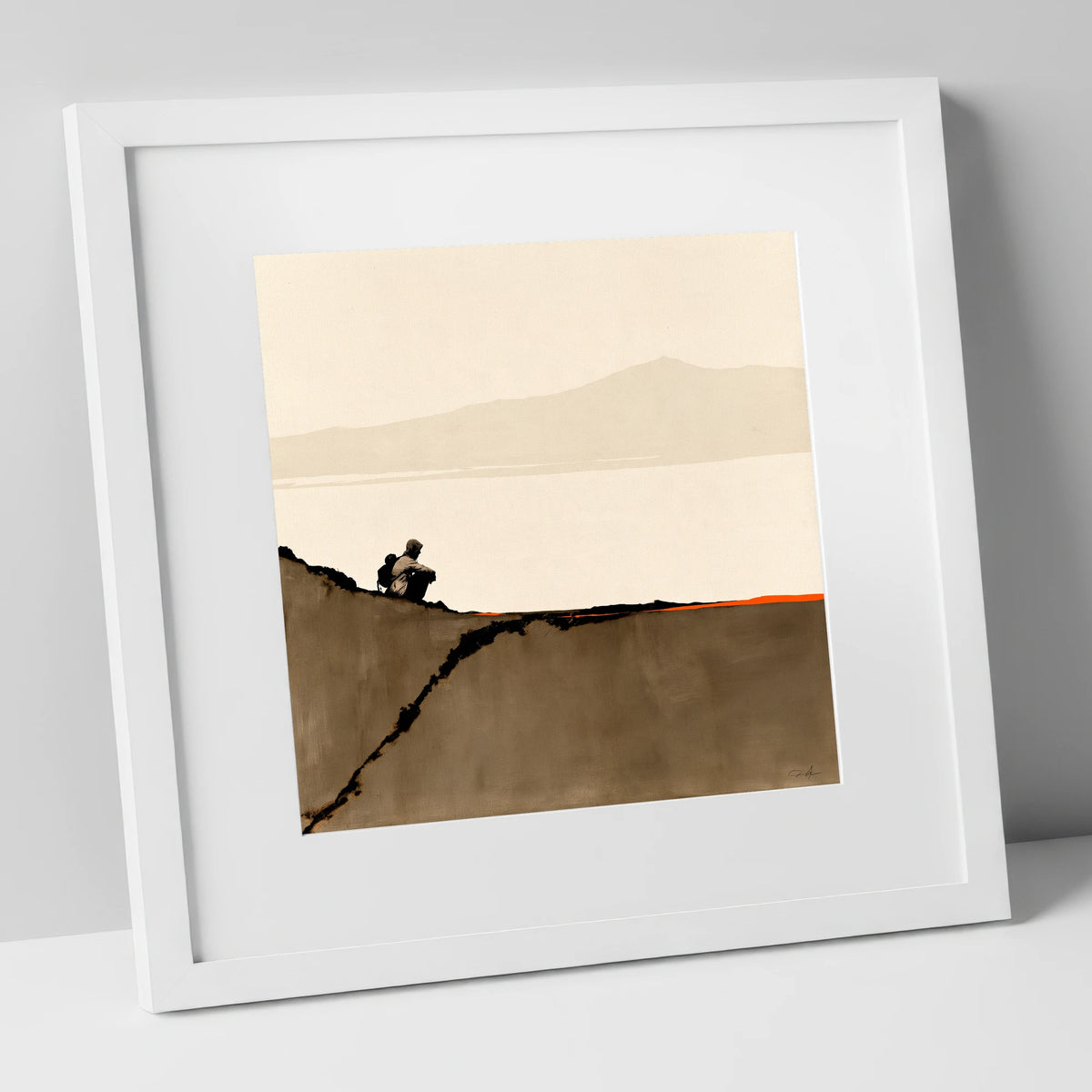 Walker on Blencathra Edge lake district fell art print in white frame
