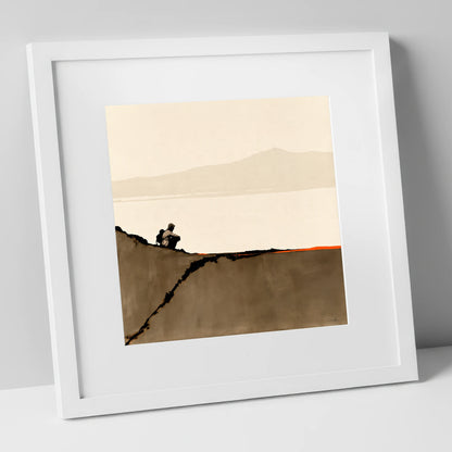 Walker on Blencathra Edge lake district fell art print in white frame