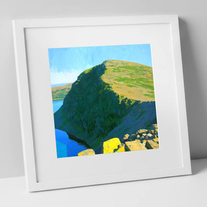 Old Man of Coniston Sunlit Ridge lake district fell art print in white frame