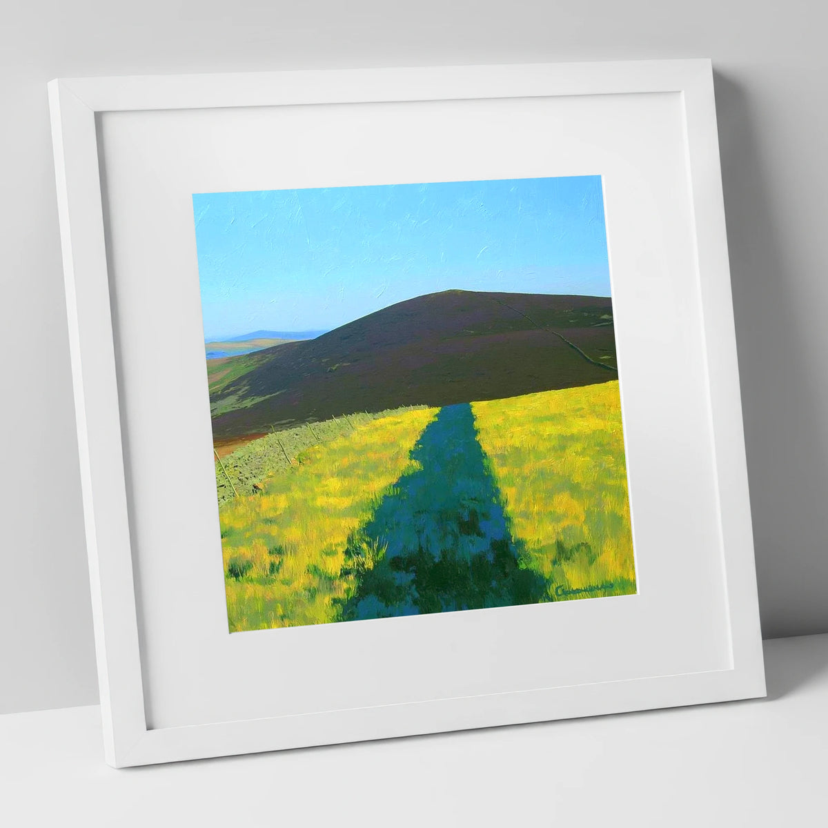 Vibrant Track To Great Calva lake district fell art print in white frame