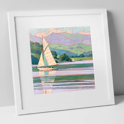 Breezy Sailing on Pastel Waters lake district walking art print in white frame