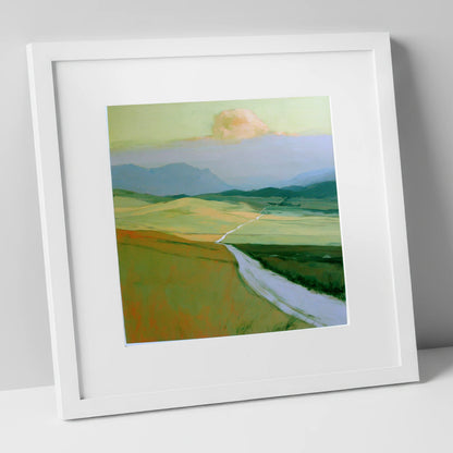 Winding Path Through Rolling Fells lake district fell art print in white frame