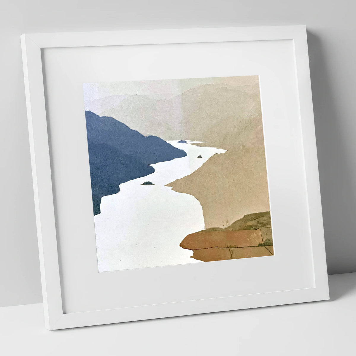 Winding Ullswater and Wooded Islands lake district lake art print in white frame