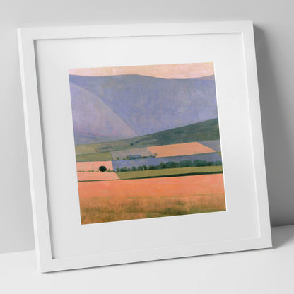 Lavender Fells Over Dale Fields lake district valley art print in white frame