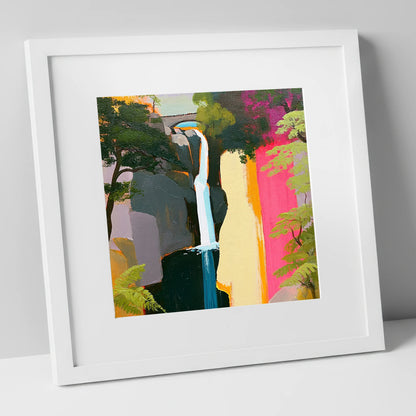Contemporary Aira Force Waterfall lake district waterfall art print in white frame