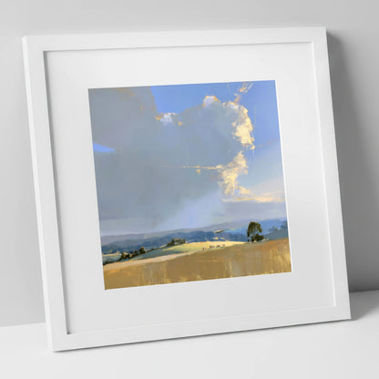 Sunlit Rolling Fells Under Cloud lake district fell art print in white frame