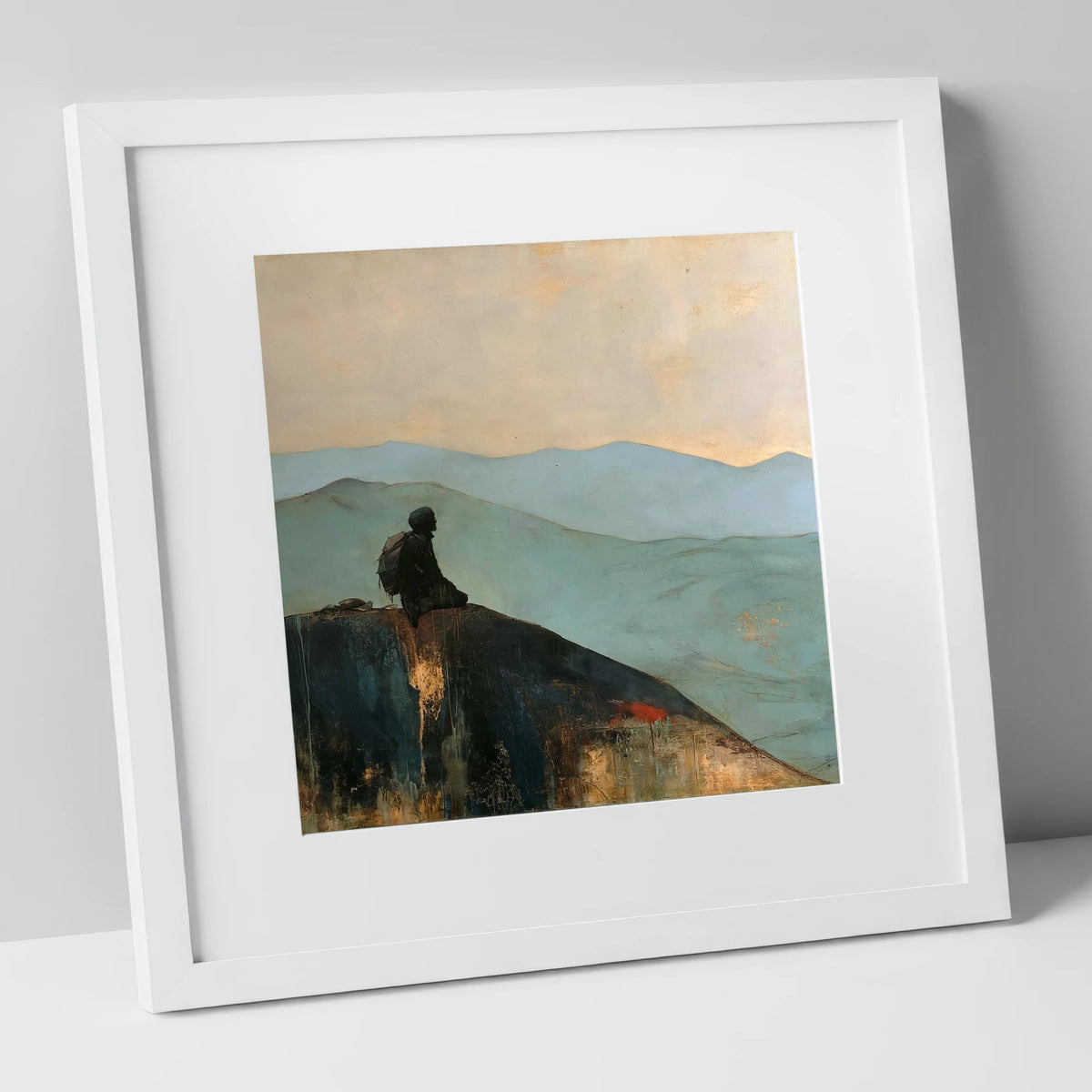 Silhouetted Walker on Blencathra Escarpment lake district fell art print in white frame
