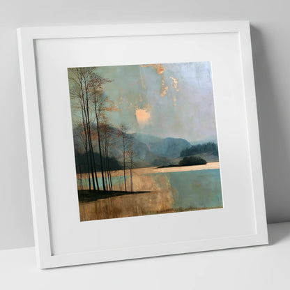Grasmere Island in Golden Light lake district lake art print in white frame