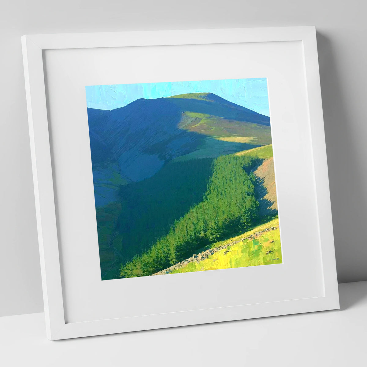 Vibrant Shadows Over Lord's Seat lake district fell art print in white frame
