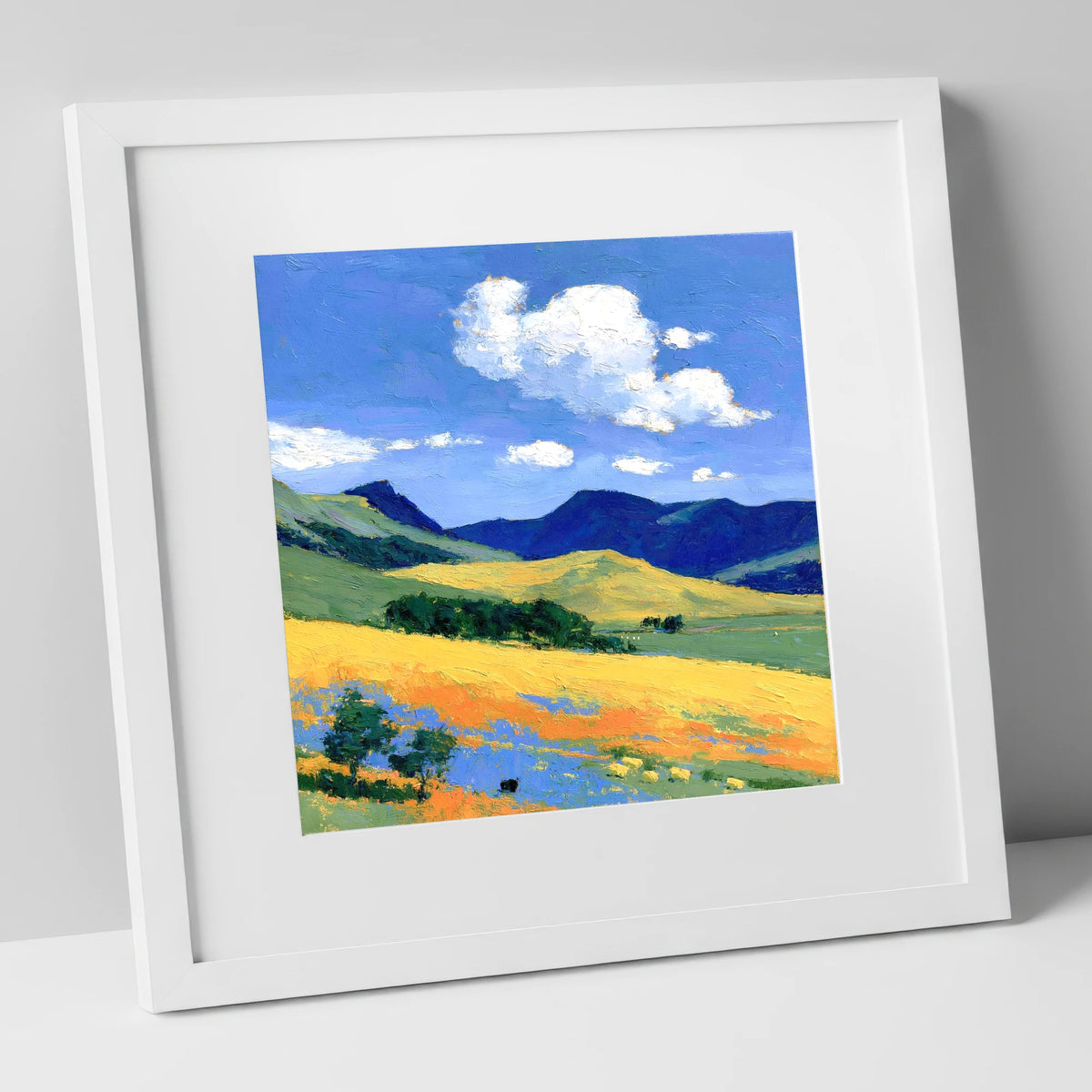 Golden Fells Beneath Summer Clouds lake district fell art print in white frame