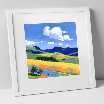 Golden Fells Beneath Summer Clouds lake district fell art print in white frame