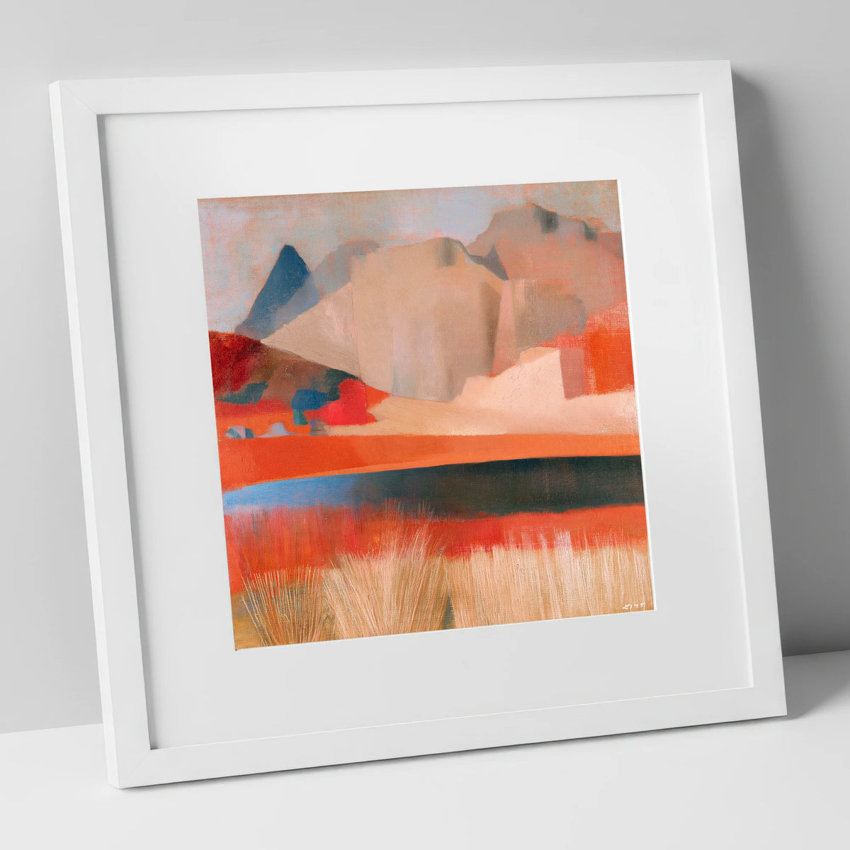 Stickle Tarn in Warm Terracotta lake district fell art print in white frame