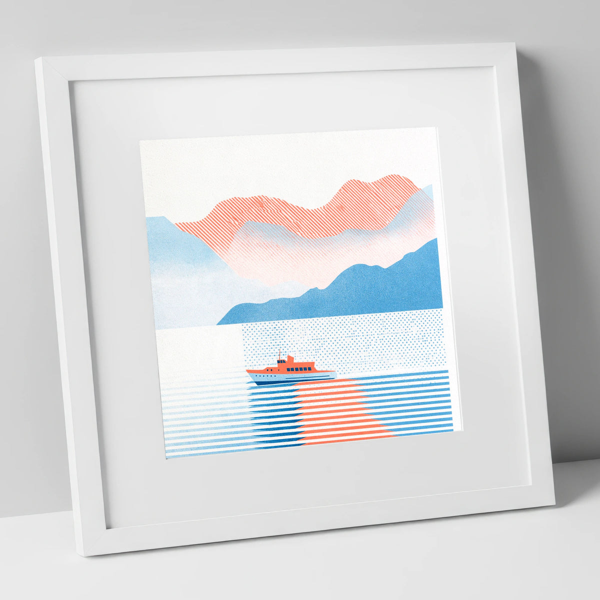 Graphic Windermere Lake Cruiser lake district lake art print in white frame