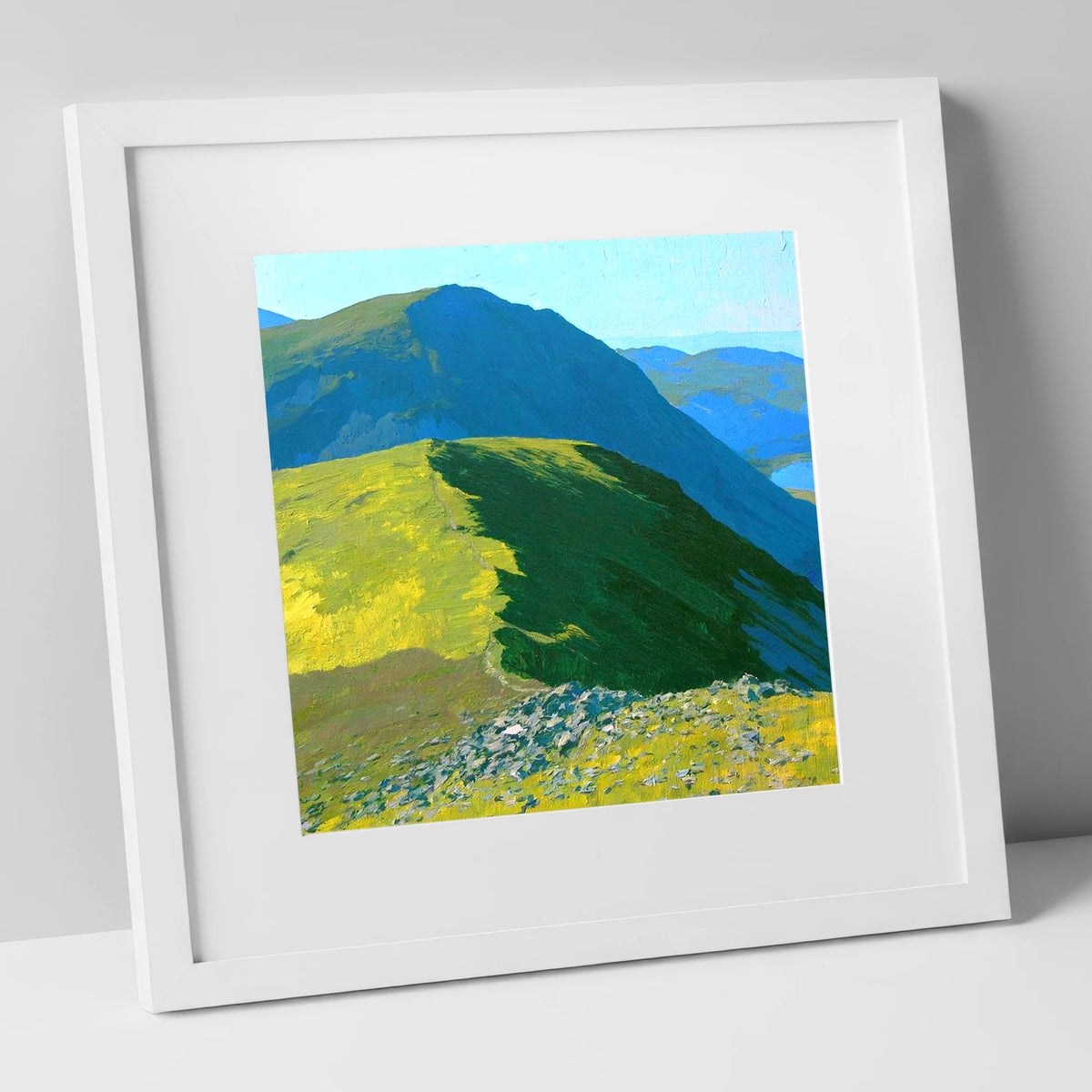 The Knott Ridge Path in Sunlight lake district fell art print in white frame
