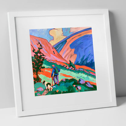 Vibrant Dog Walk on Threlkeld gifts for dog walkers art print in white frame