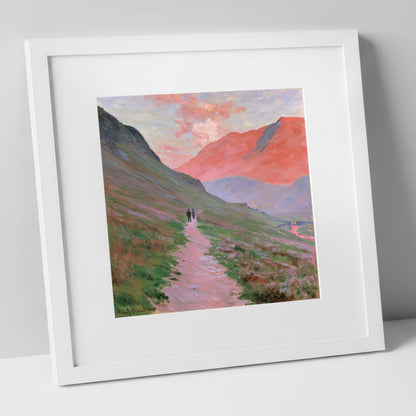 Fell Walkers in Pink Sunset lake district walking art print in white frame