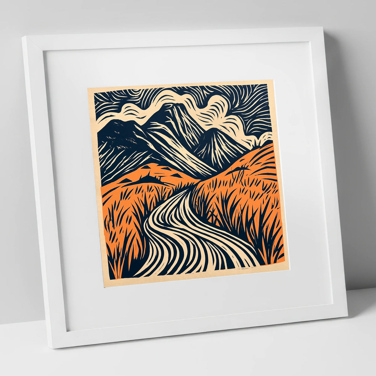 Great Gable Terracotta Winding Path lake district fell art print in white frame