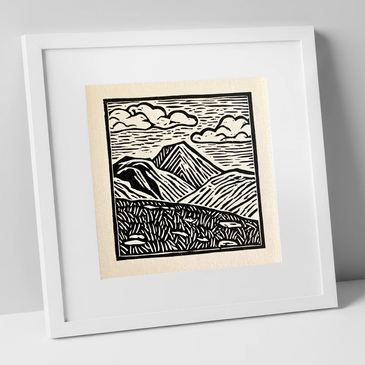 Great Gable In Monochrome lake district fell art print in white frame