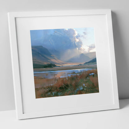 Breaking Storm Over The Fells lake district sky art print in white frame