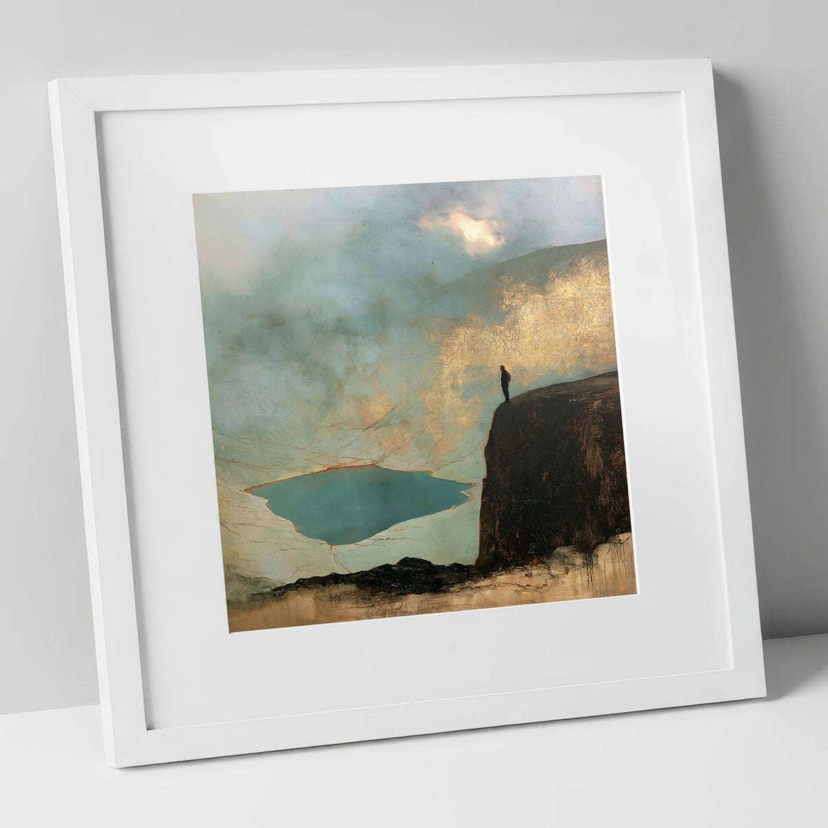 Helvellyn Walker in Golden Light lake district fell art print in white frame