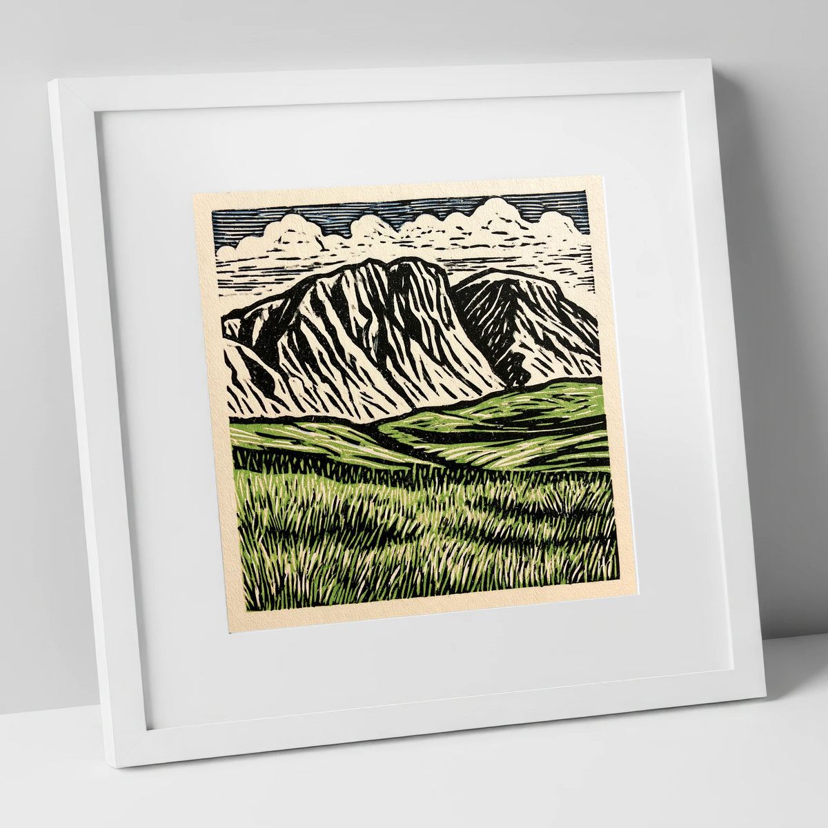 Bold Scafell Pike Landscape lake district fell art print in white frame